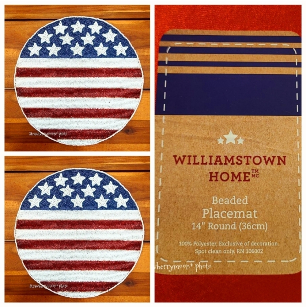 x4 Patriotic Flag 4th of July Beaded Placemats Chargers 14" Williamstown Home